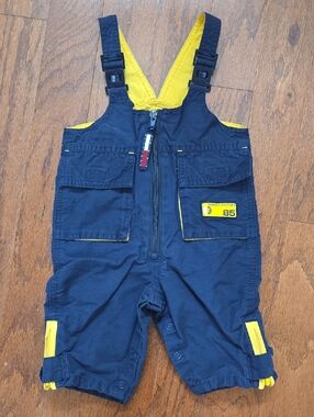 Vintage Tommy Hilfiger Navy and Yellow Kids Overalls Shorts 3-6 Months